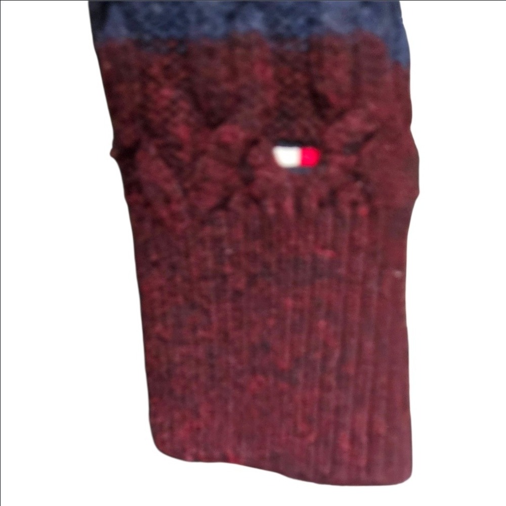 Tommy Hilfiger Mens Cable Knit Shawl Collar Striped Sweater Burgundy Blue Large - Picture 3 of 9